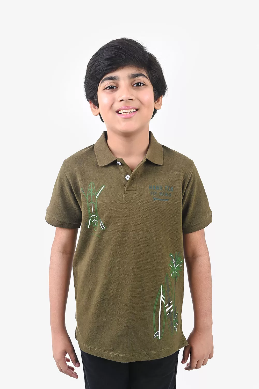 Boy's Short Sleeves Printed Polo