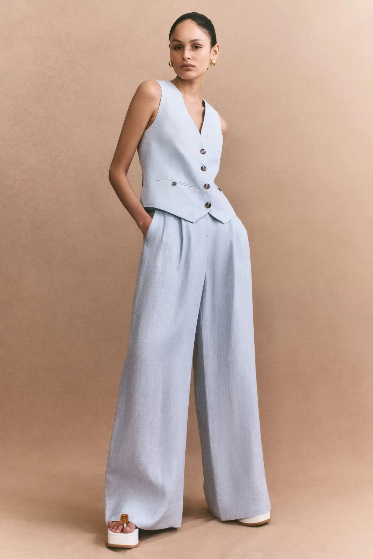 BRISA OVERSIZED TAILORED VEST - ICE BLUE