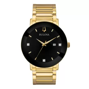 Bulova Futuro Men's Gold Diamond Black Dial Modern Watch