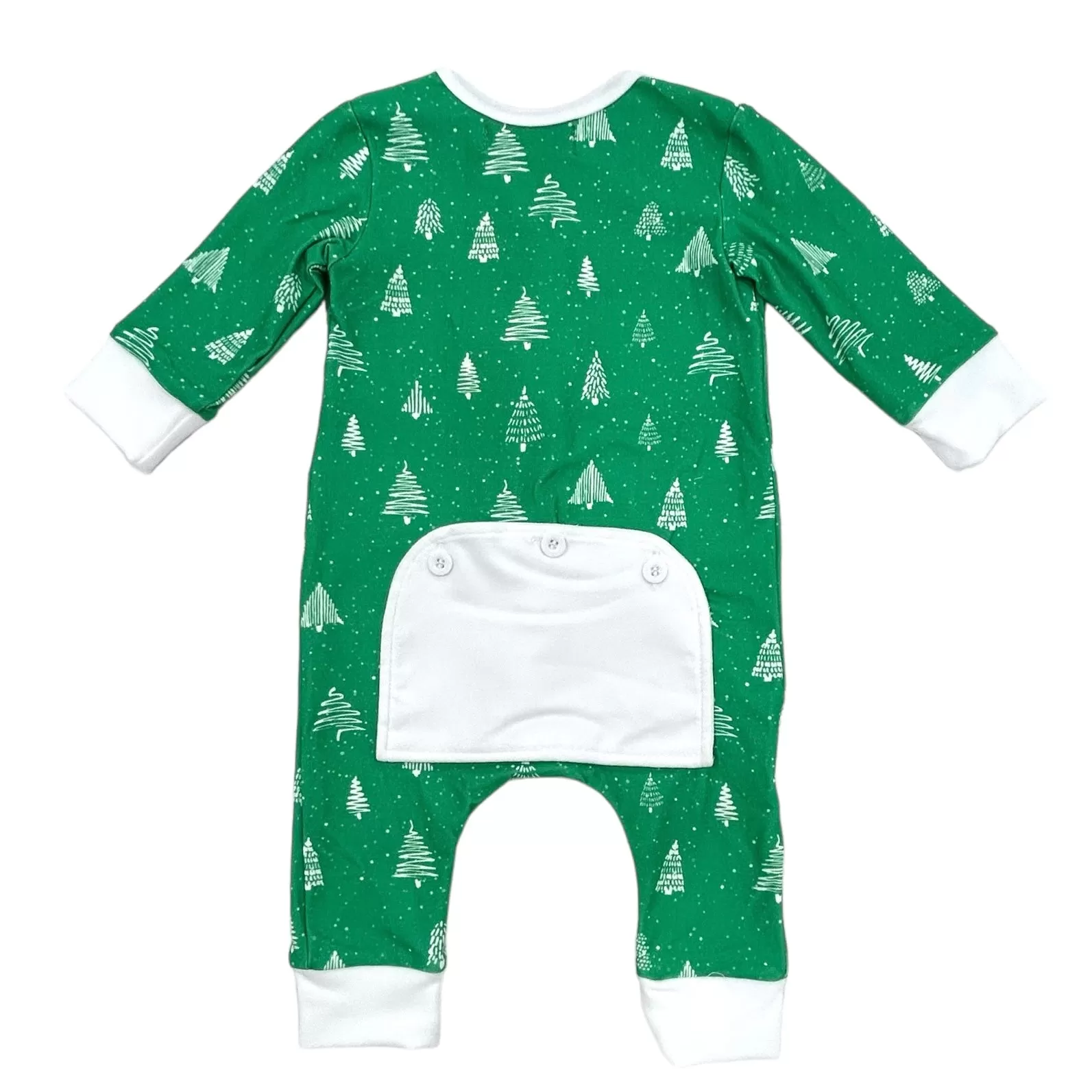 Buttflap Pajamas - White Trees On Green Holiday Lounge PREORDER