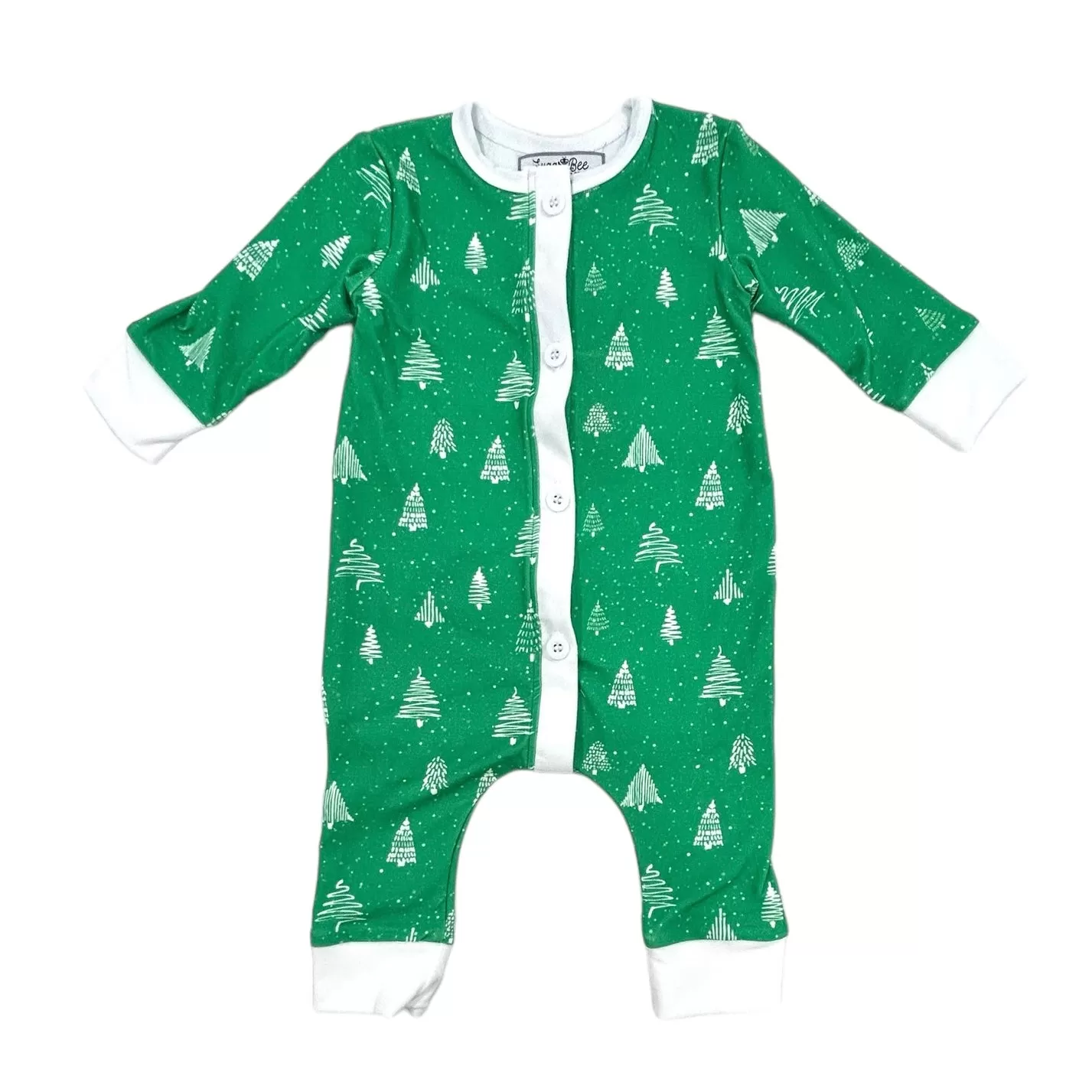 Buttflap Pajamas - White Trees On Green Holiday Lounge PREORDER