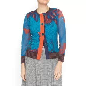 Button Cardi Ikebana Blue