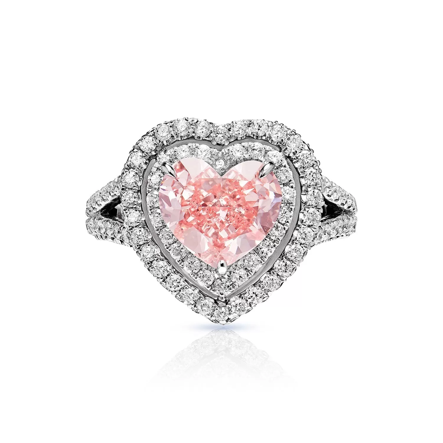 Cecilia 4 Carat Heart Shape Earth Mined Fancy Vivid Pink Diamond Engagement Ring in 18 Karat White Gold