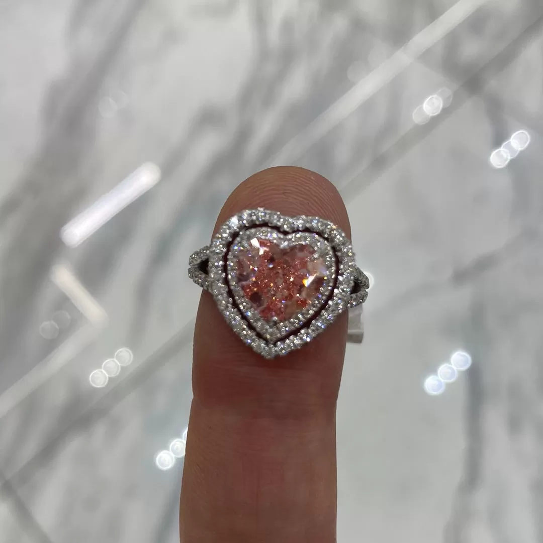 Cecilia 4 Carat Heart Shape Earth Mined Fancy Vivid Pink Diamond Engagement Ring in 18 Karat White Gold