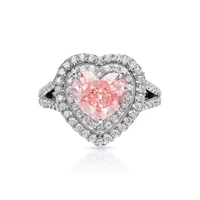 Cecilia 4 Carat Heart Shape Earth Mined Fancy Vivid Pink Diamond Engagement Ring in 18 Karat White Gold