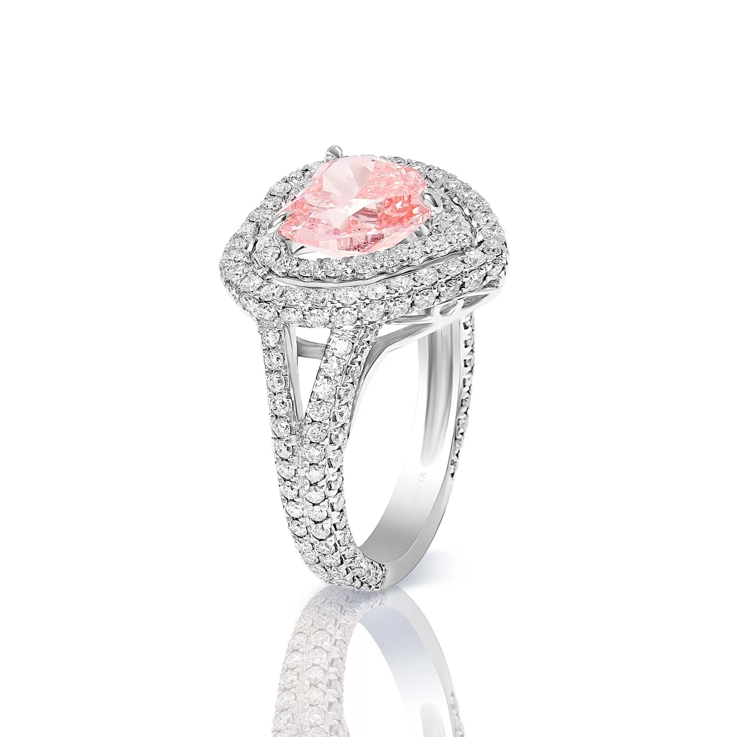 Cecilia 4 Carat Heart Shape Earth Mined Fancy Vivid Pink Diamond Engagement Ring in 18 Karat White Gold