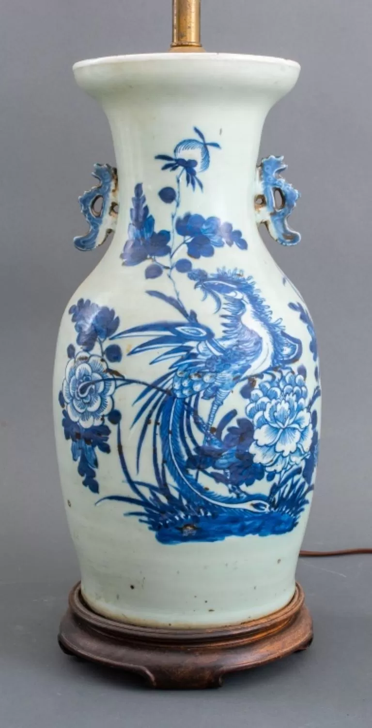 Chinese Large Porcelain Baluster Vase Lamp Mounted