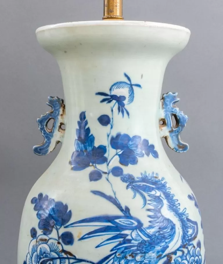 Chinese Large Porcelain Baluster Vase Lamp Mounted