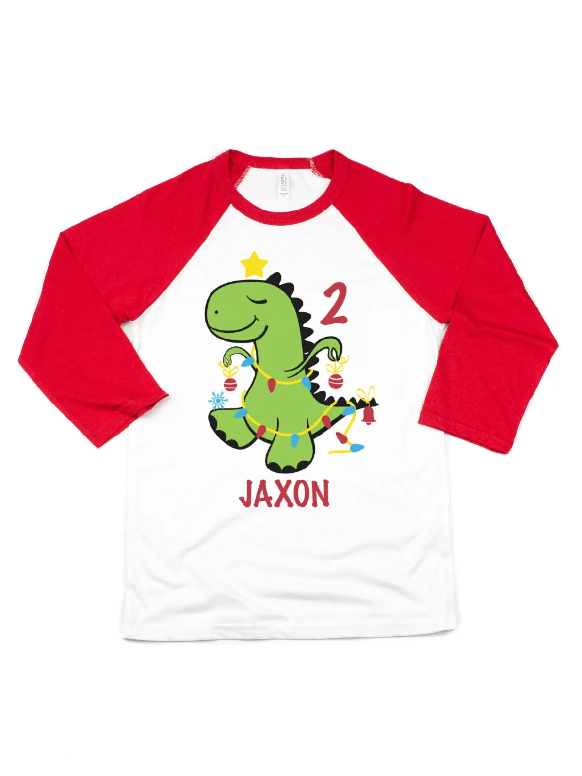 Christmas Dinosaur Raglan Birthday Shirt