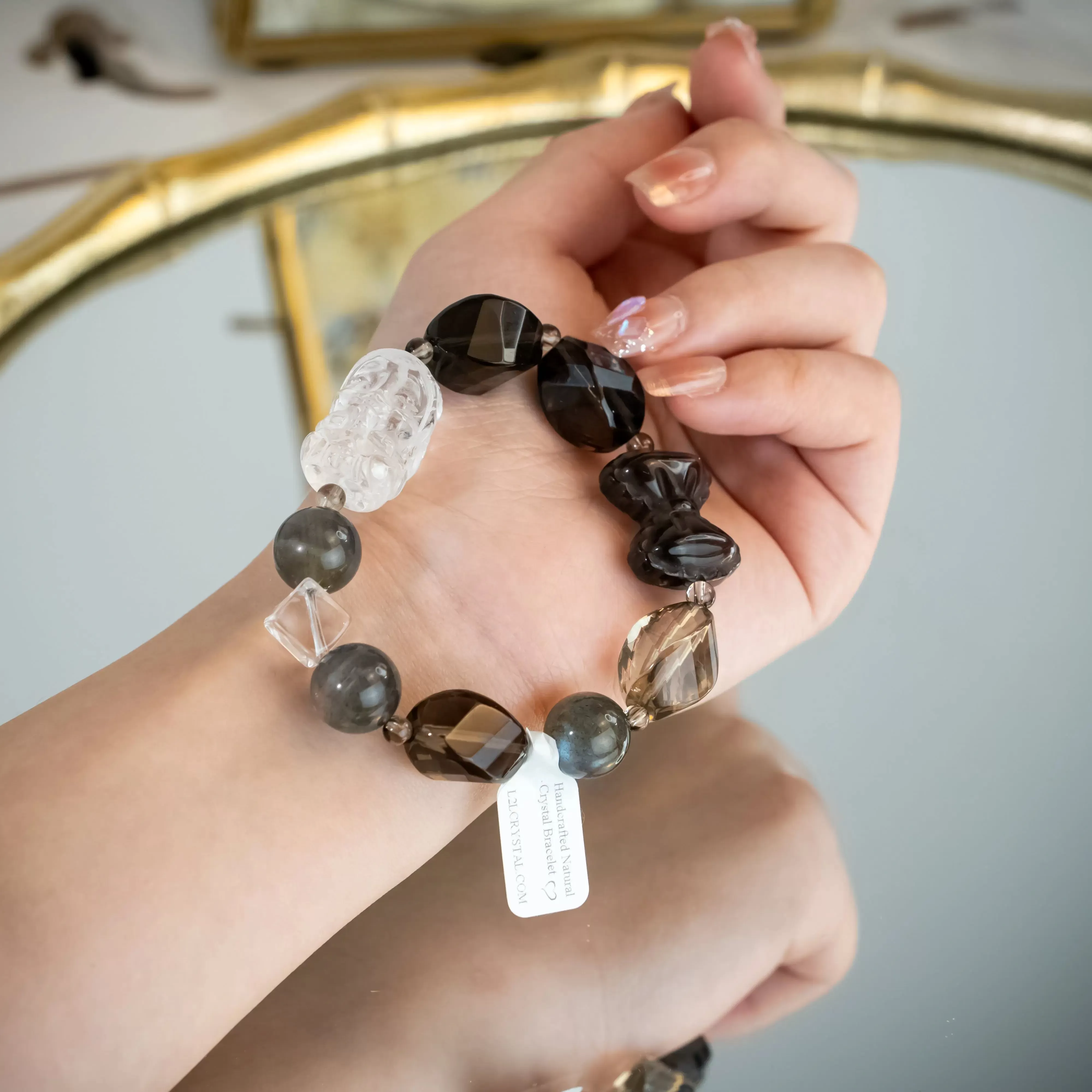 Clear Quartz Elephant Deity Smoky Quartz Labradorite Bracelet