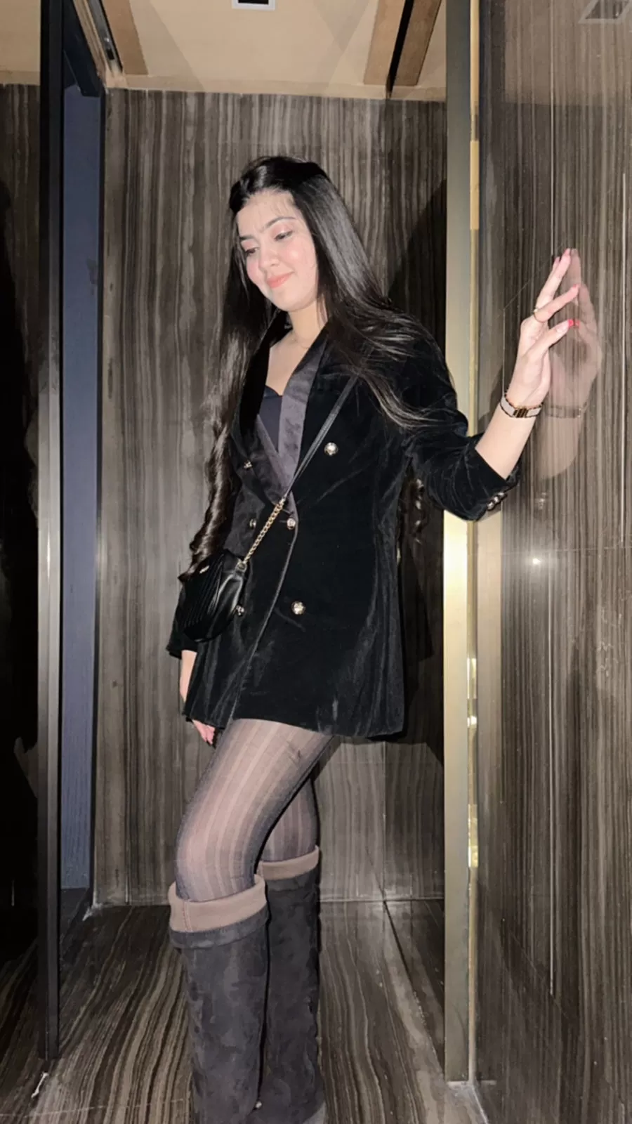 Client Promita in our Norway Velvet Blazer Dress With Belt