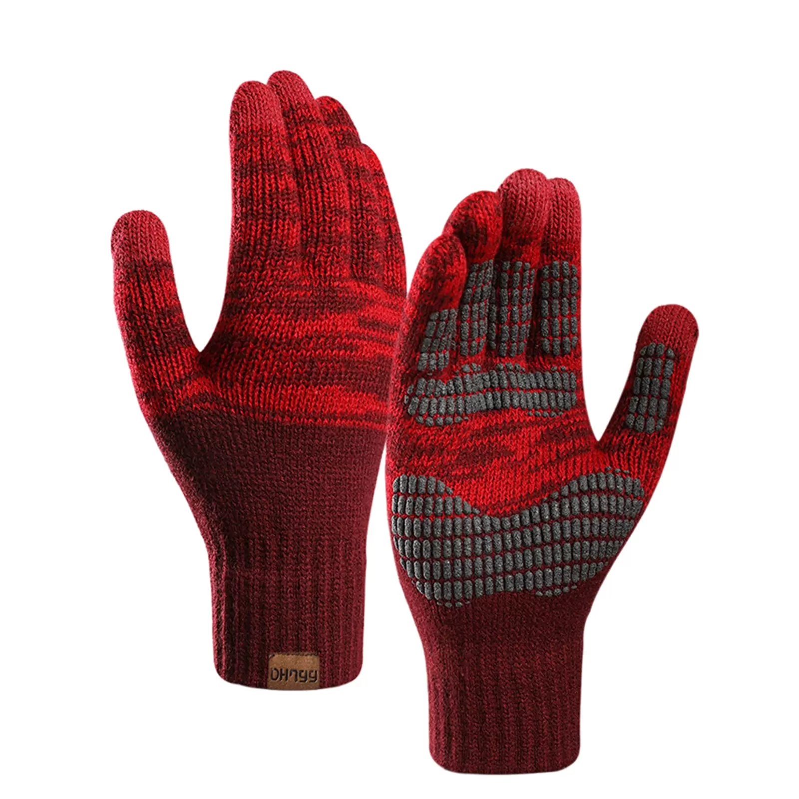 CONTRAST COLOR FLEECE THICKEN COLD-PROOF TOUCH SCREEN NON-SLIP KNITTED GLOVES