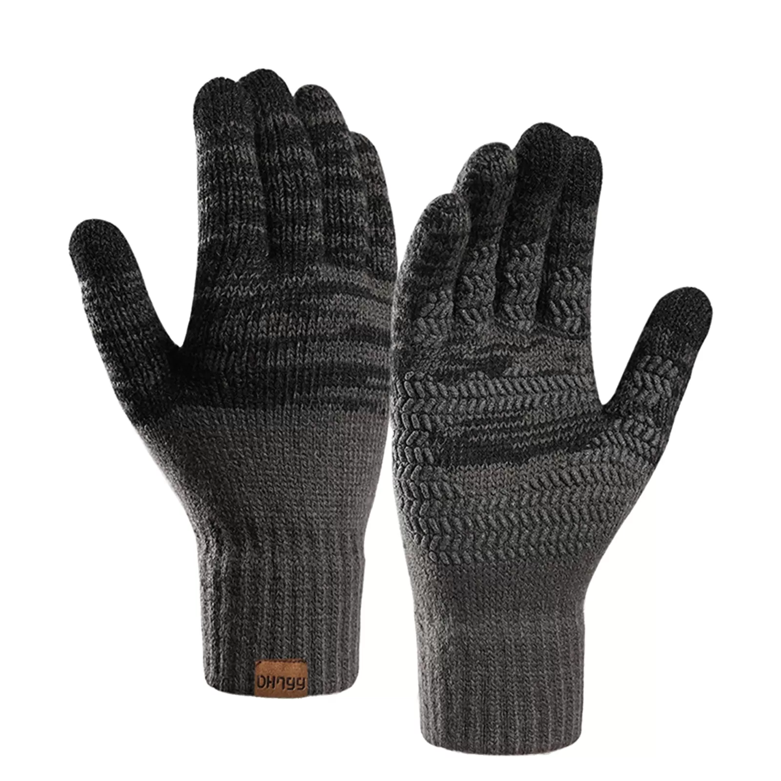 CONTRAST COLOR FLEECE THICKEN COLD-PROOF TOUCH SCREEN NON-SLIP KNITTED GLOVES