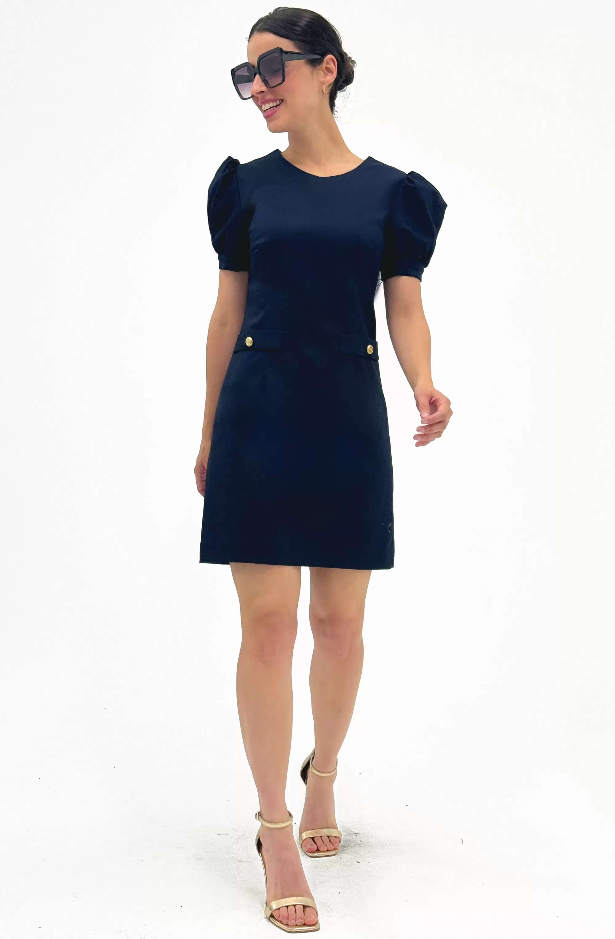 Cotton Mid-Thigh Dress with Puff Sleeves