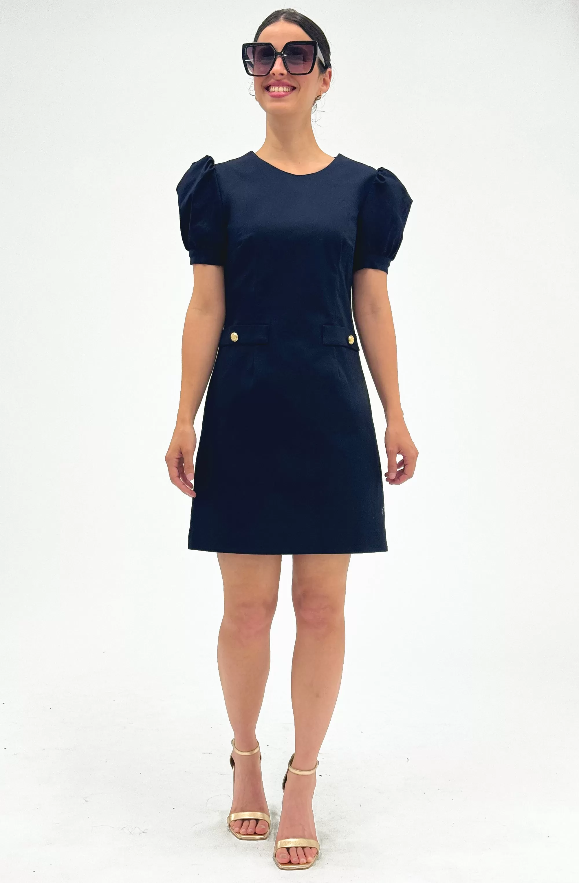 Cotton Mid-Thigh Dress with Puff Sleeves