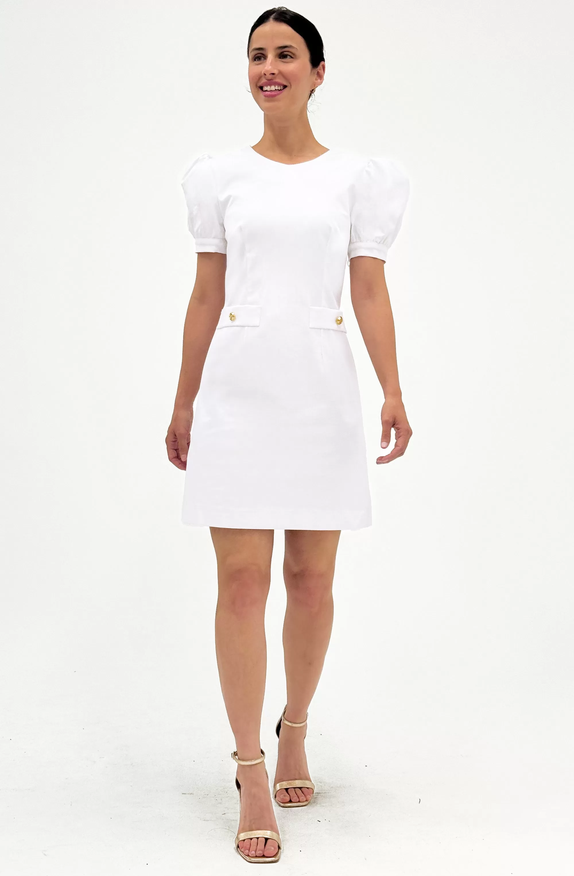 Cotton Mid-Thigh Dress with Puff Sleeves