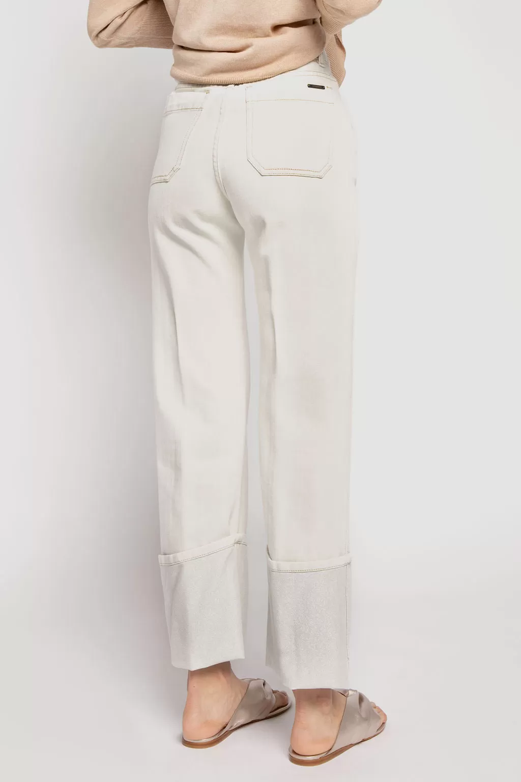 Cotton Pant with Lurex Cuffs in Parchment