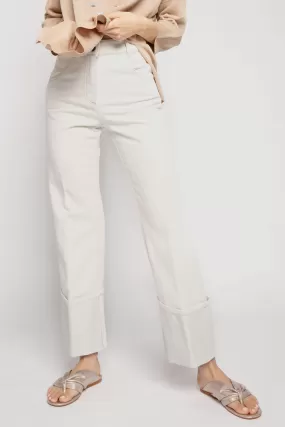 Cotton Pant with Lurex Cuffs in Parchment