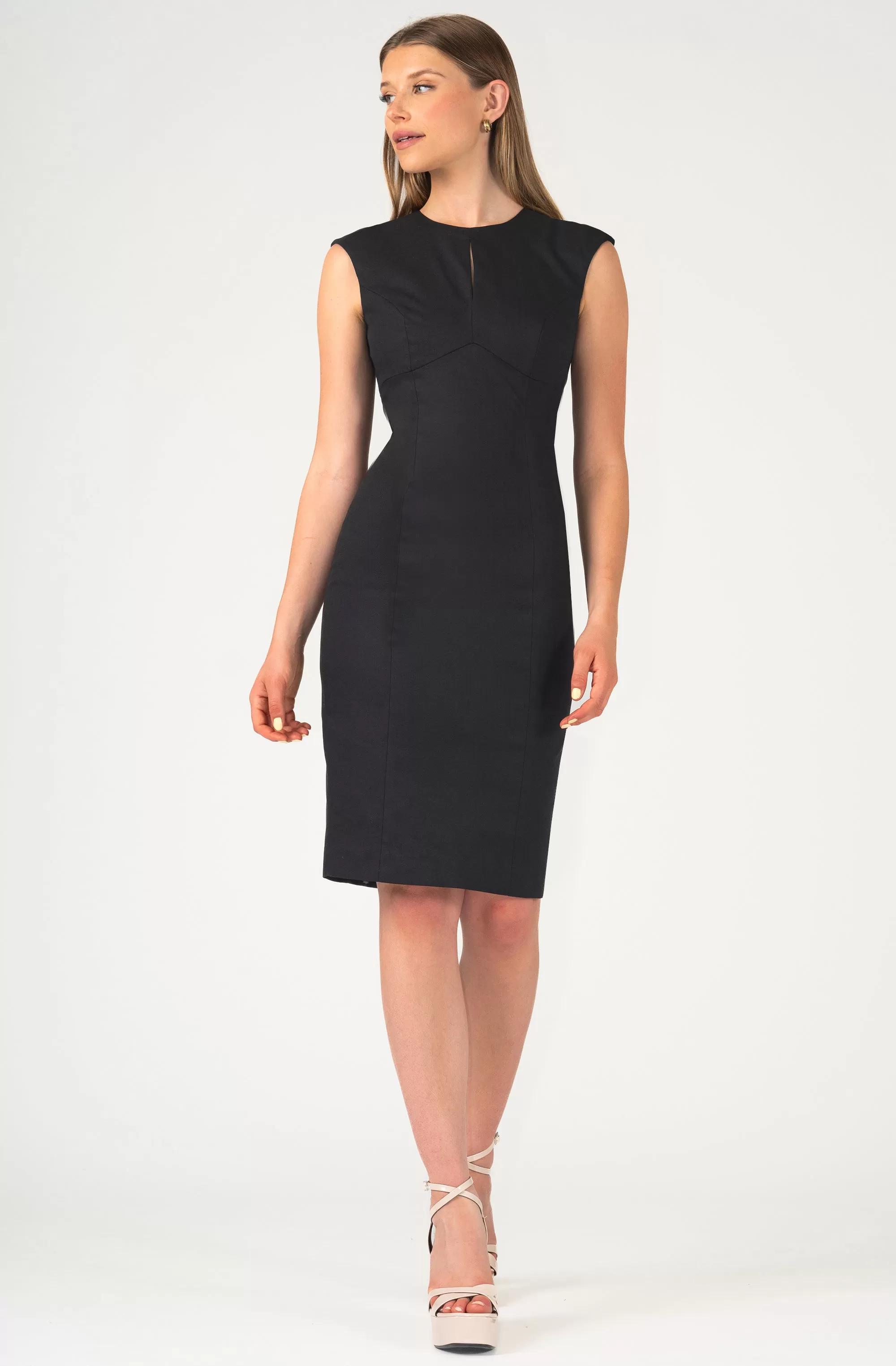 Cotton Sleeveless Keyhole Fitted Dress