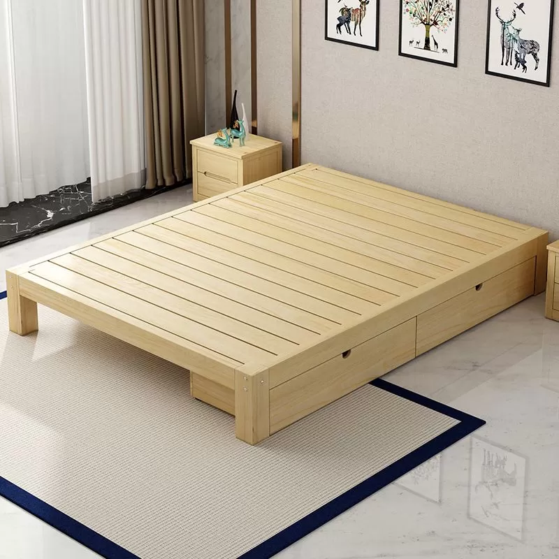 CraftThink Scandinavian Solid Wood Bed Frame, 12 Tall Storage Panel Bed in Natural for Bedroom Boys Girls- Single Bed Size: Full XL, 53 W x 81 L x 12 H