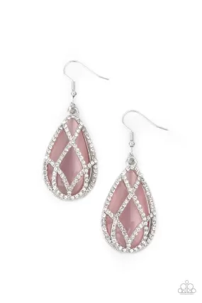 Crawling With Couture Pink Cat's Eye and Rhinestone Earrings - Paparazzi Accessories