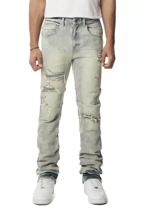 Crinkle Effect Straight Jeans - Industrial Blue