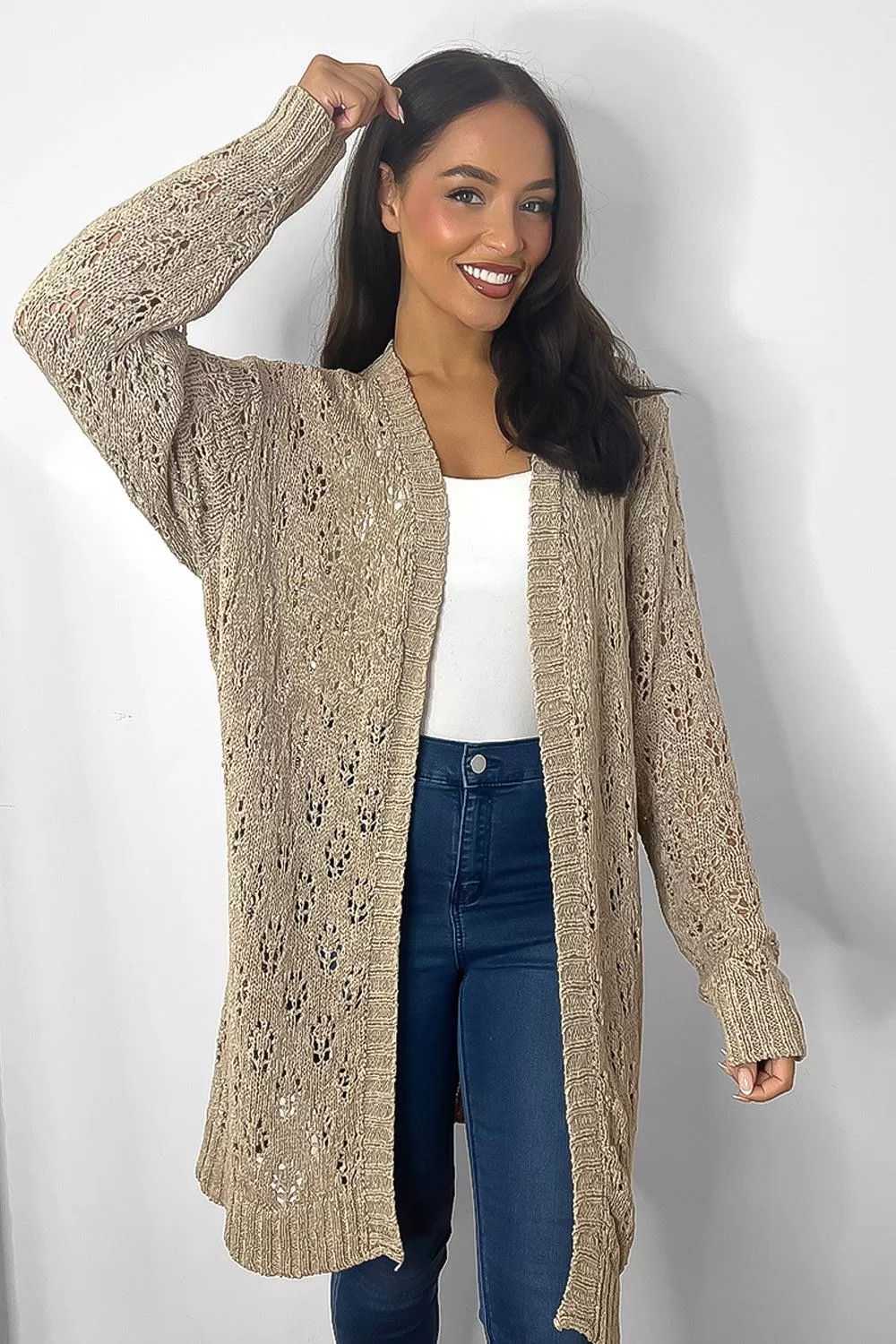 Crochet Knit Open Front Cardigan