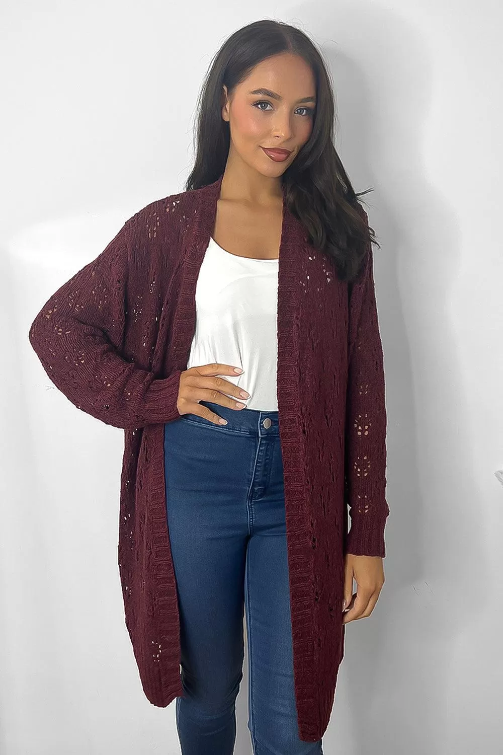 Crochet Knit Open Front Cardigan