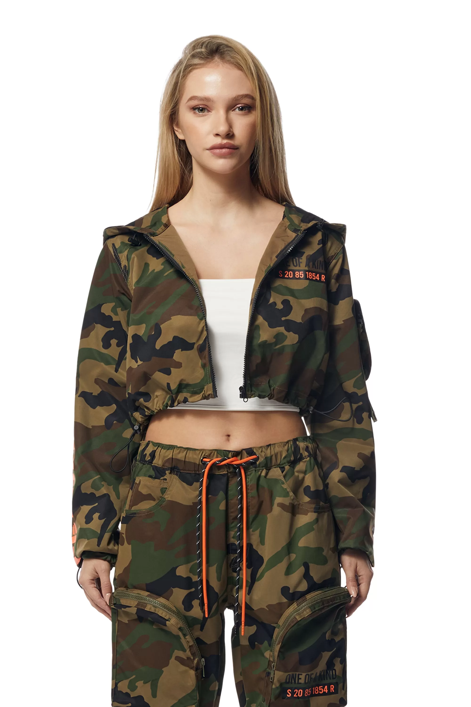 Cropped Windbreaker Full Zip Jacket - Wood Camo