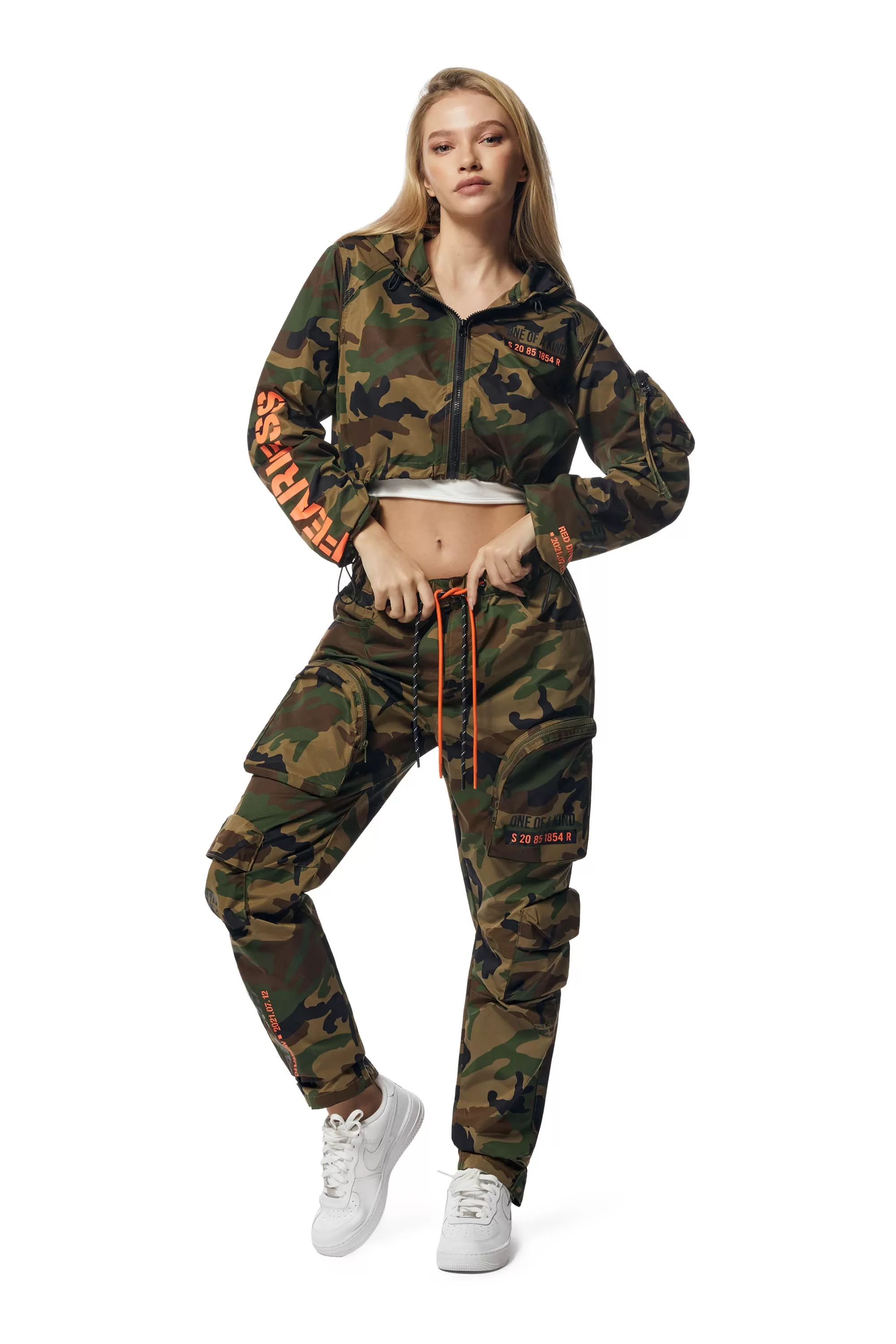 Cropped Windbreaker Full Zip Jacket - Wood Camo