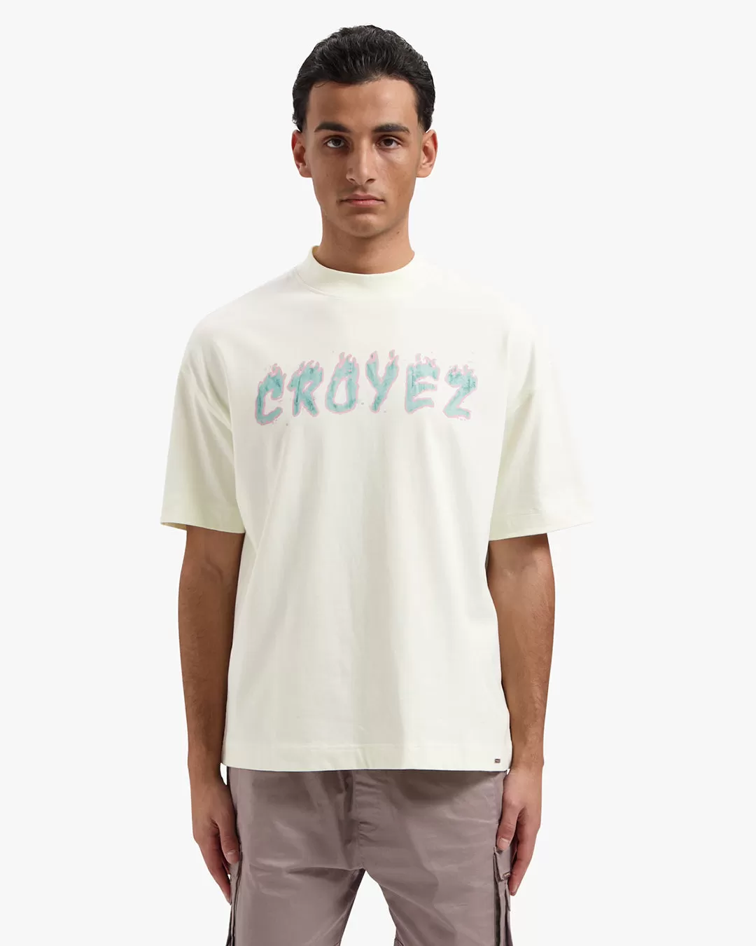 CROYEZ BURNING LOGO T-SHIRT - BUTTERCREAM/PINK