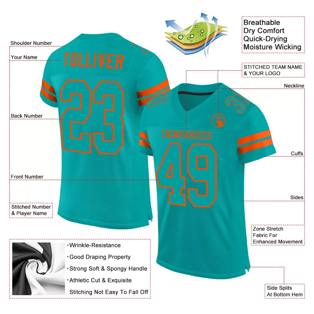 Custom Aqua Aqua-Orange Mesh Authentic Football Jersey