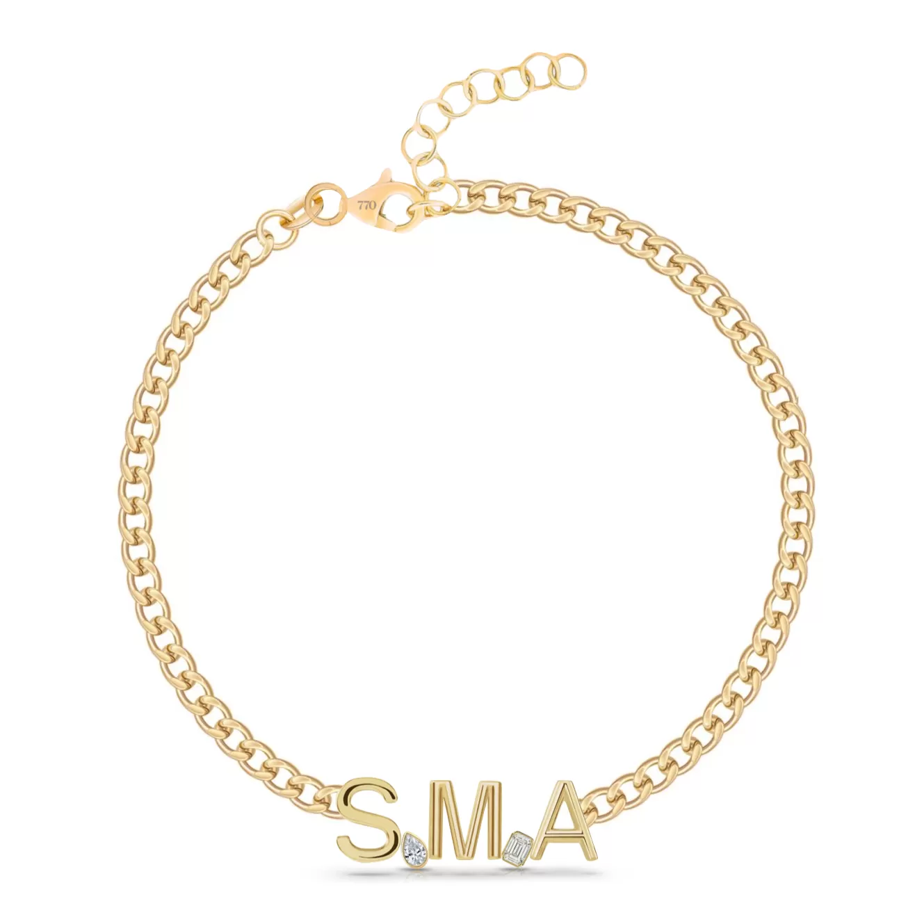 Custom Cuban Link Solid Initials   Mixed Shapes Bracelet