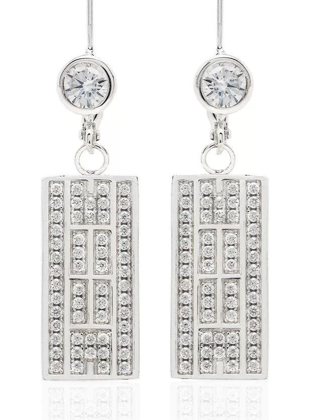 CZ Tennis Court Lever Back Earrings