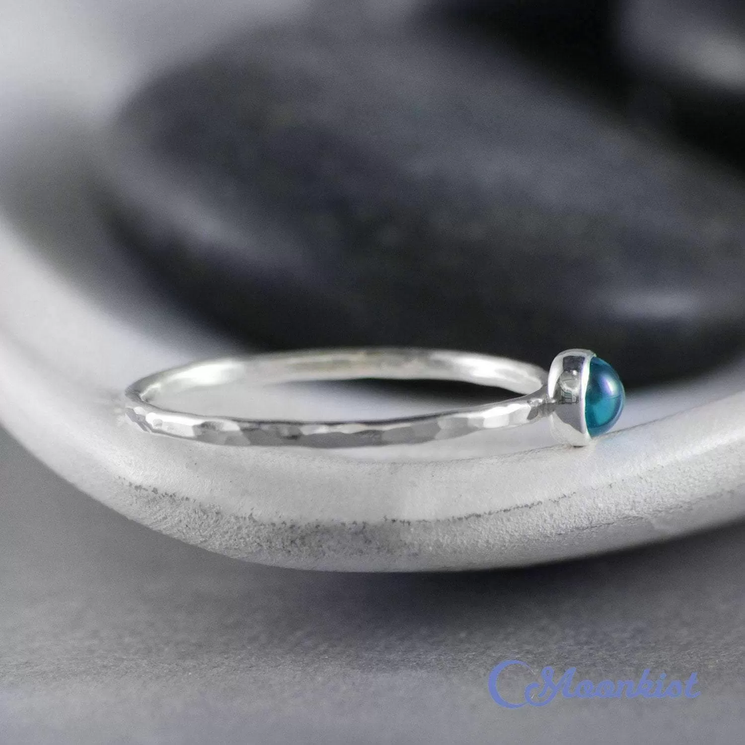 Dainty Silver Blue Topaz Pinky Ring | Moonkist Designs