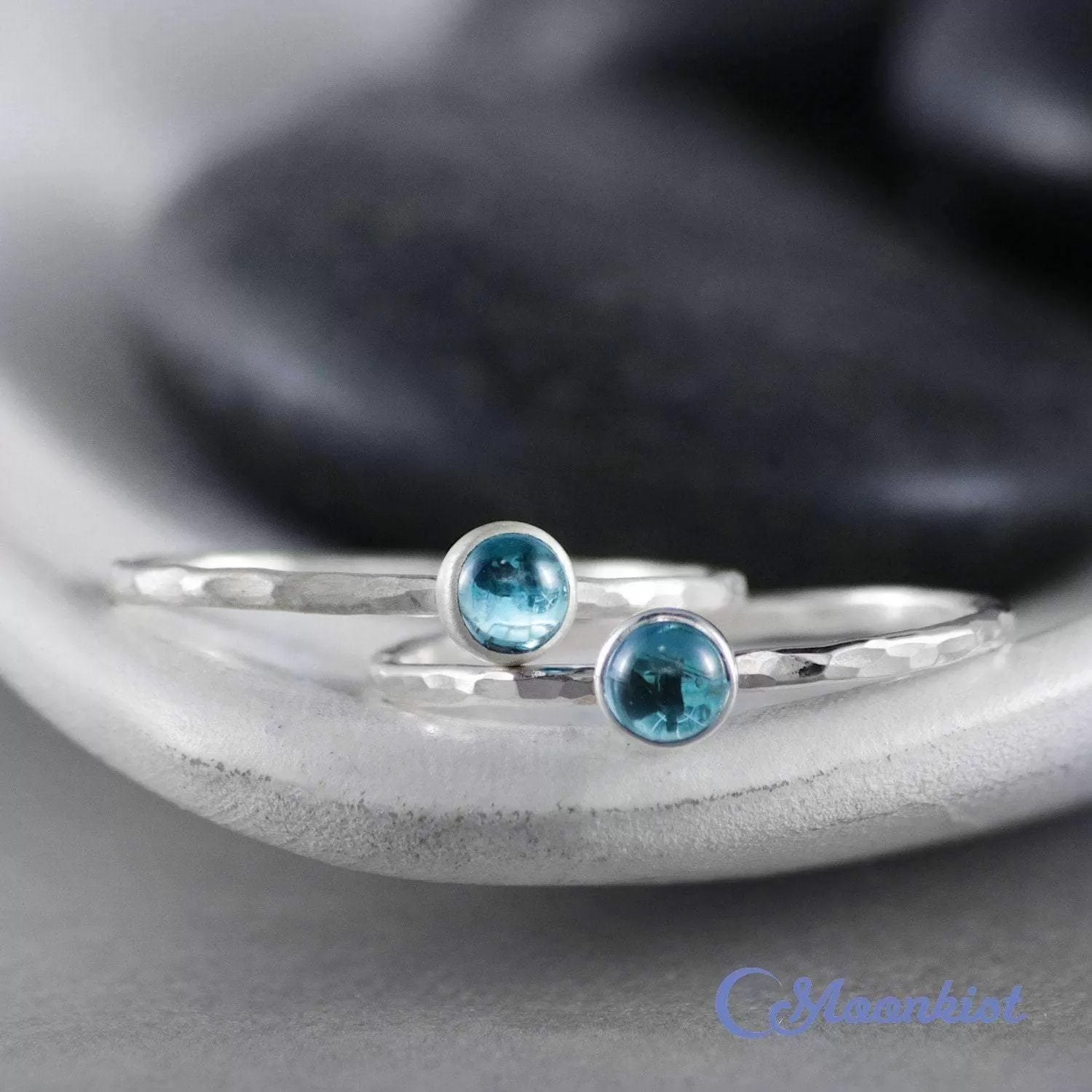 Dainty Silver Blue Topaz Pinky Ring | Moonkist Designs