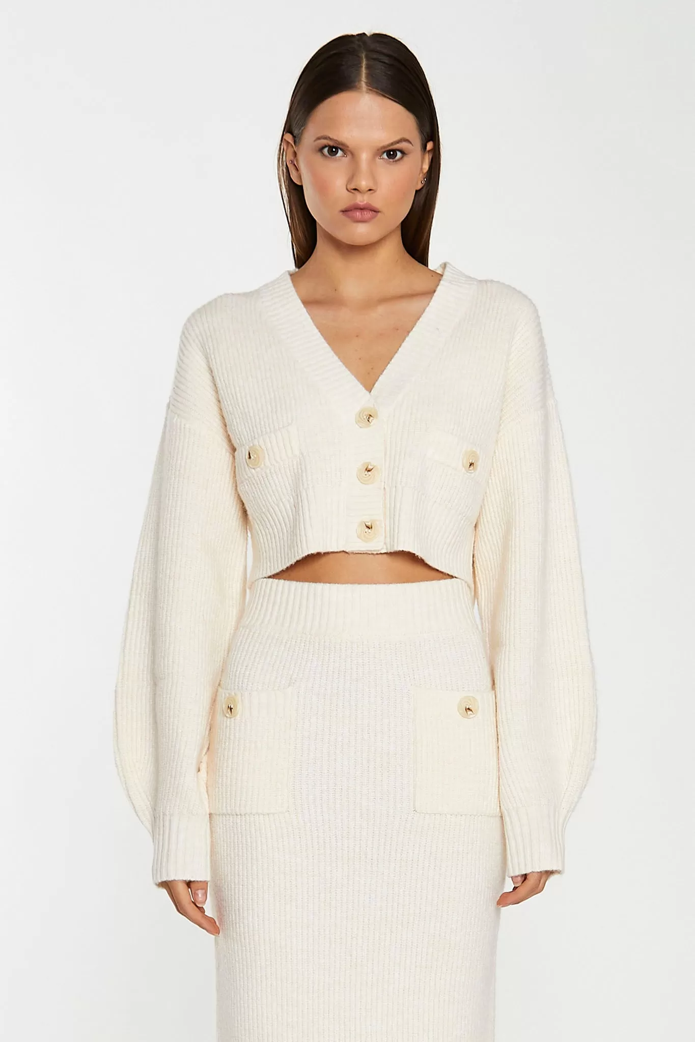 Dark-Cream Oversized Sleeve Crop-Cardigan