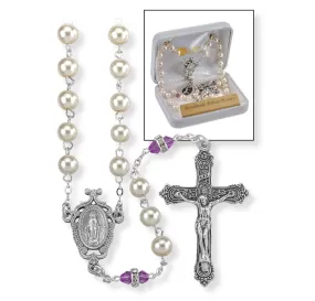 Deluxe June Birthstone Imitation Pearl Rosary