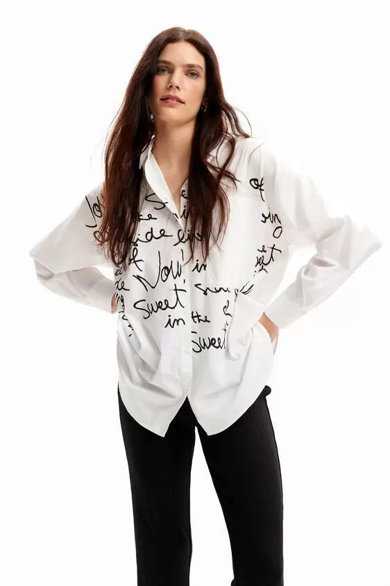 Desigual Oversized Wording Print Shirt - Bianco