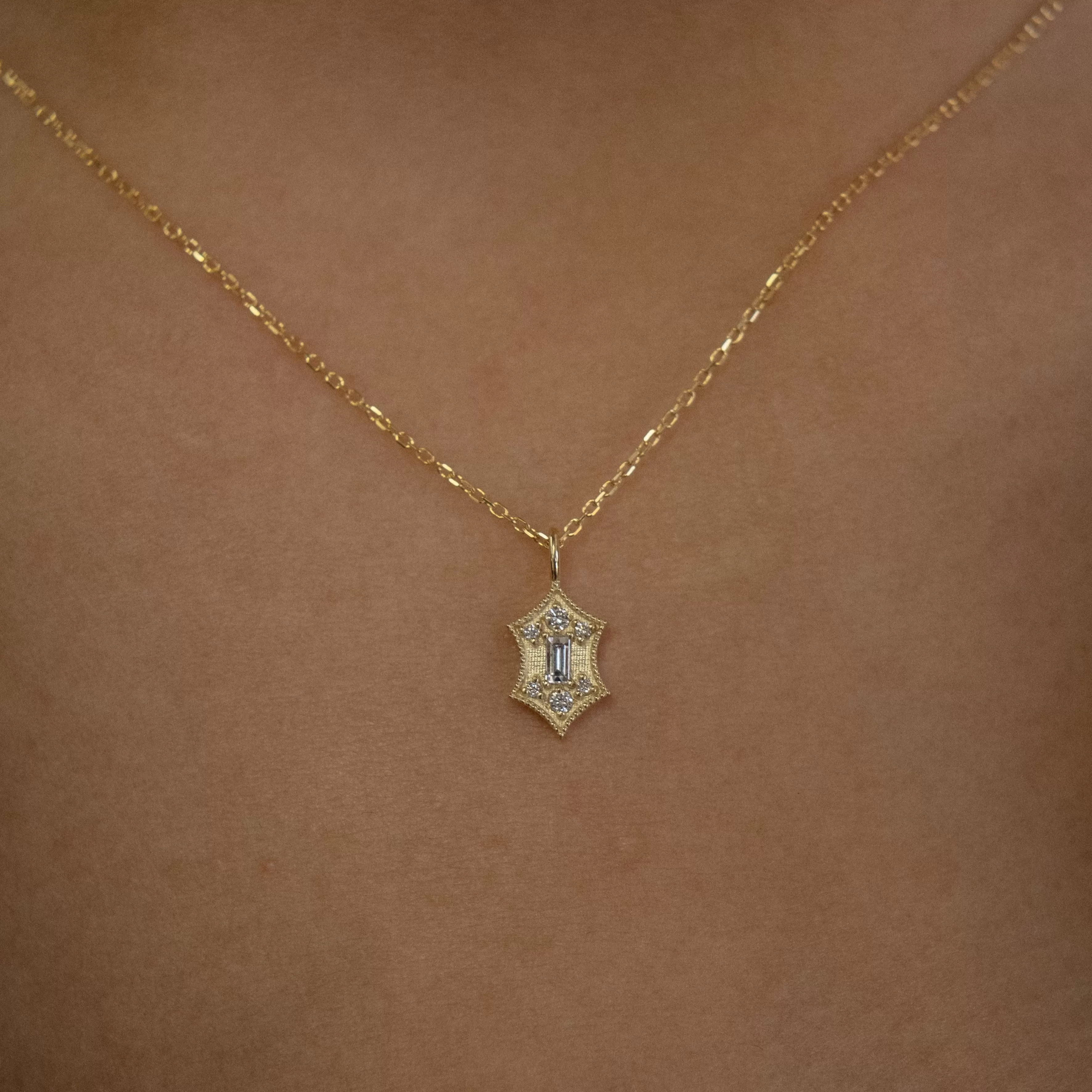 Diamond Baguette Shield Necklace