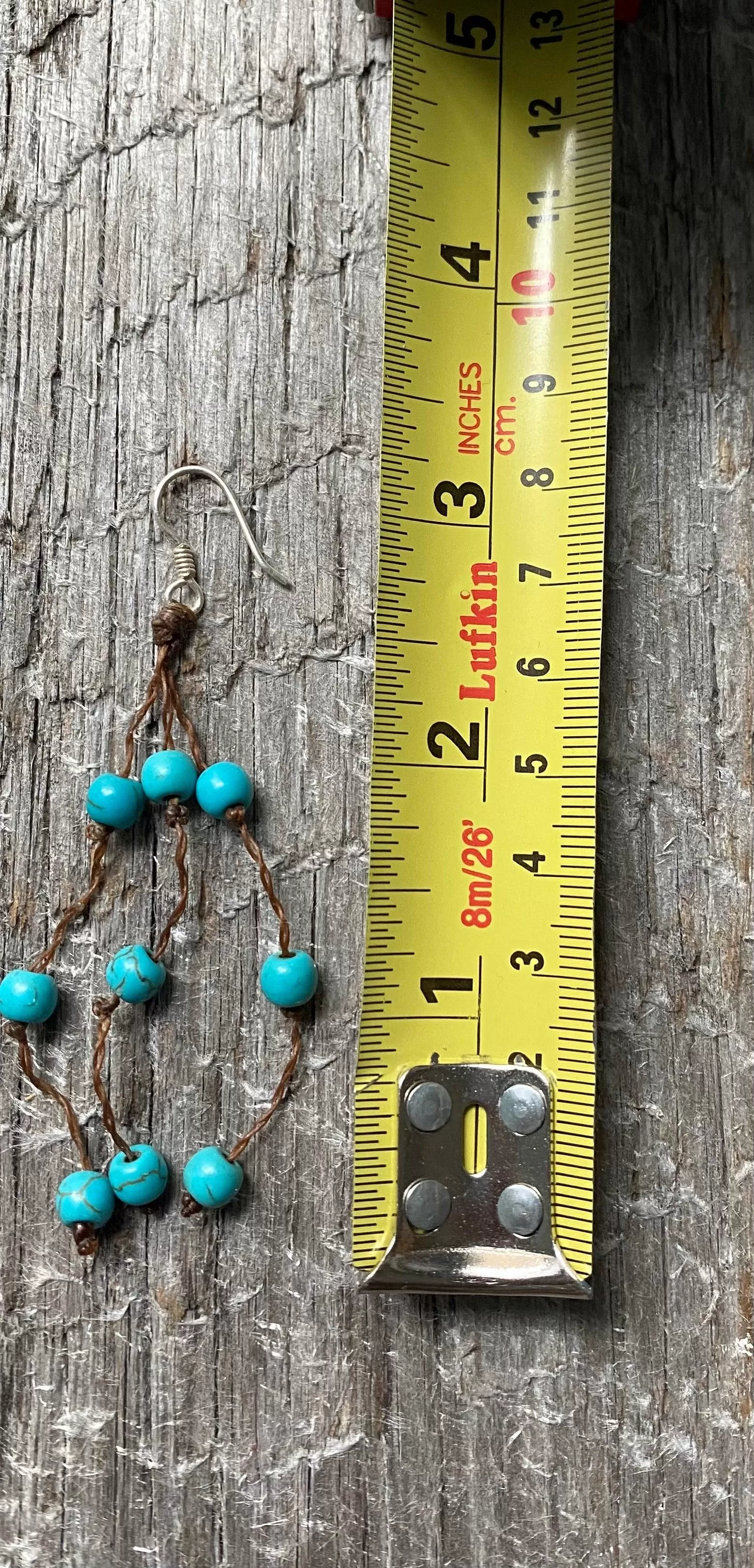 Earrings turquoise beads and tan leather with sterling silver hooks