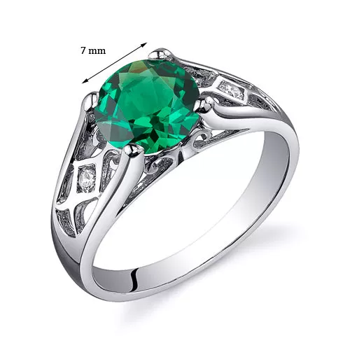 Emerald Ring Sterling Silver Round Shape 1.25 Carats Size 5