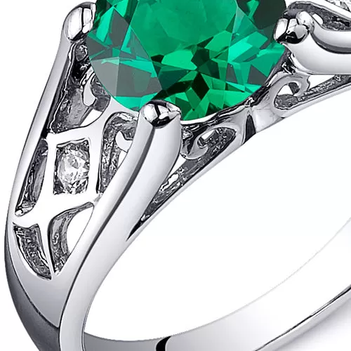 Emerald Ring Sterling Silver Round Shape 1.25 Carats Size 5