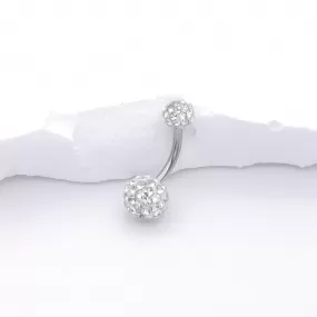 Epoxy Covered Crystal Paved Balls Belly Button Ring - Clear