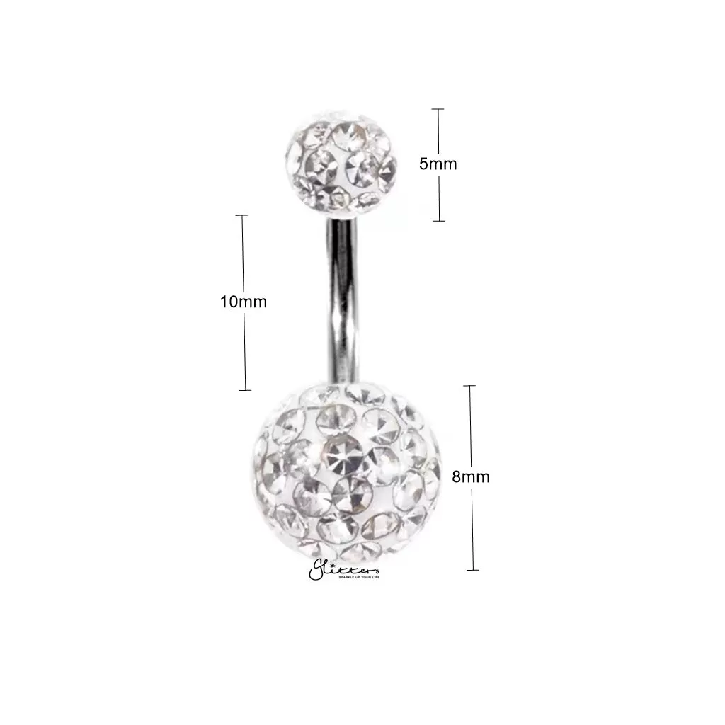 Epoxy Covered Crystal Paved Balls Belly Button Ring - Clear