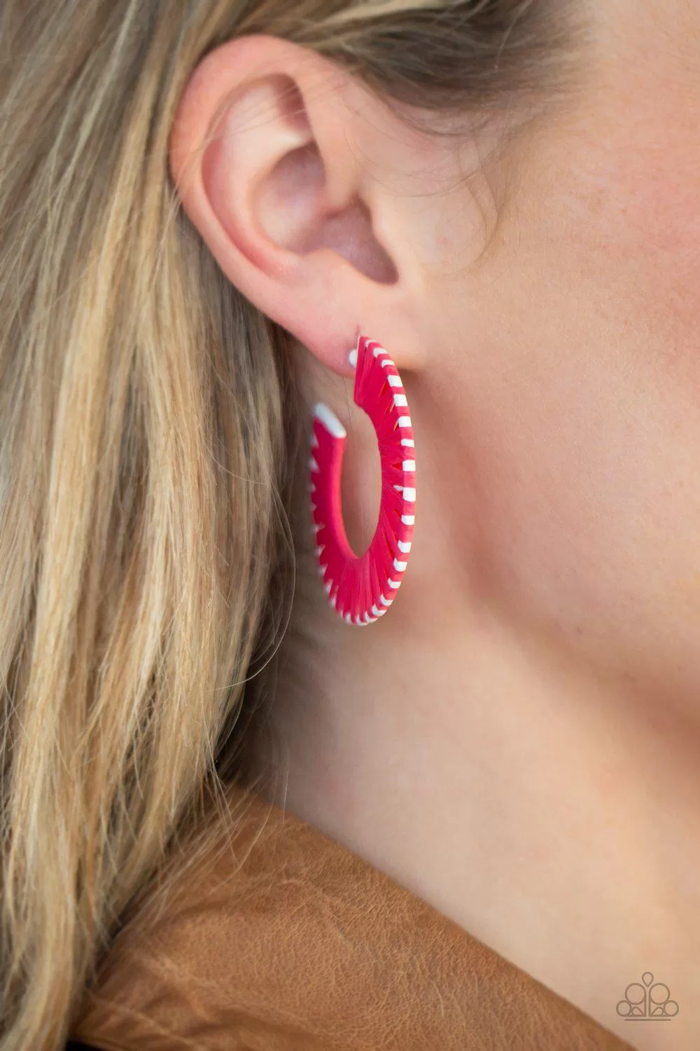 Everybody Conga Pink Wicker Hoop Earrings - Paparazzi Accessories