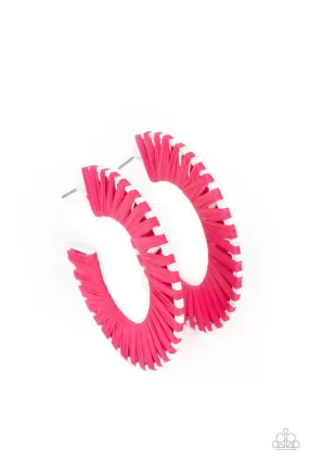 Everybody Conga Pink Wicker Hoop Earrings - Paparazzi Accessories