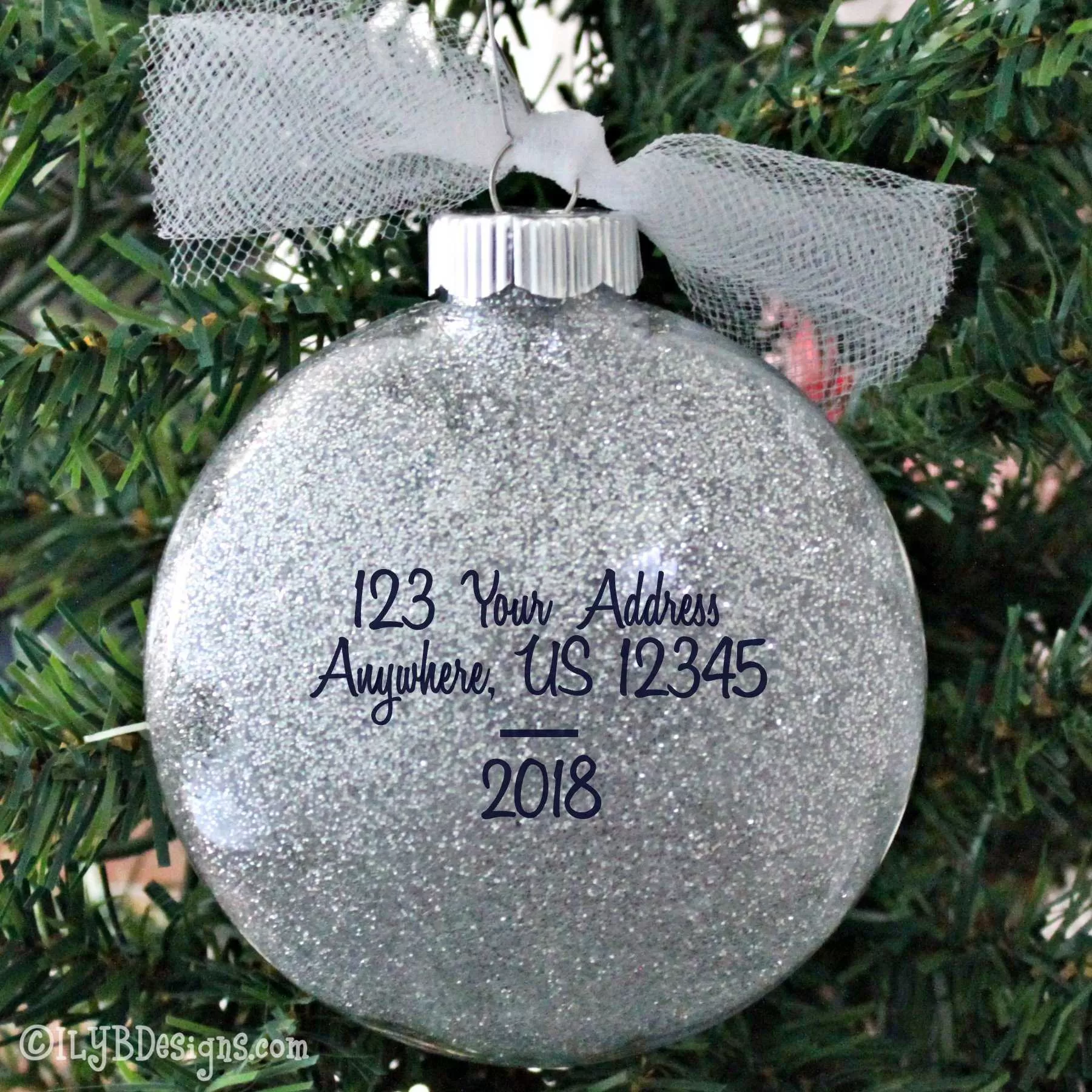 Family Christmas Ornament with State Silhouette | Realtor Ornament | Personalized Glitter