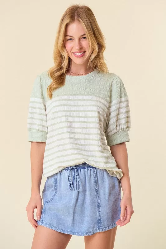 FINAL SALE - Striped Puff Sleeve Top - 2 Colors!