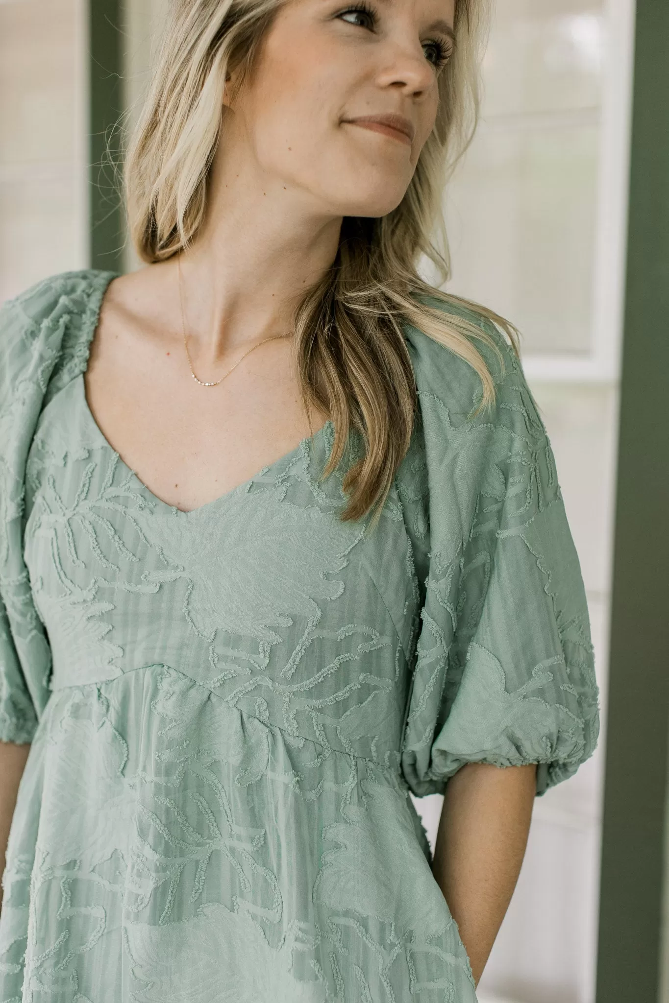 Flocked Sage SS Dress